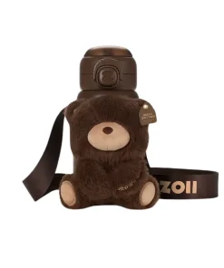 Bình nước giữ nhiệt cho bé có ống hút đi học ZoyZoii kèm túi gấu bông Animal Series Thermos Cup E20 - Hổ Vàng